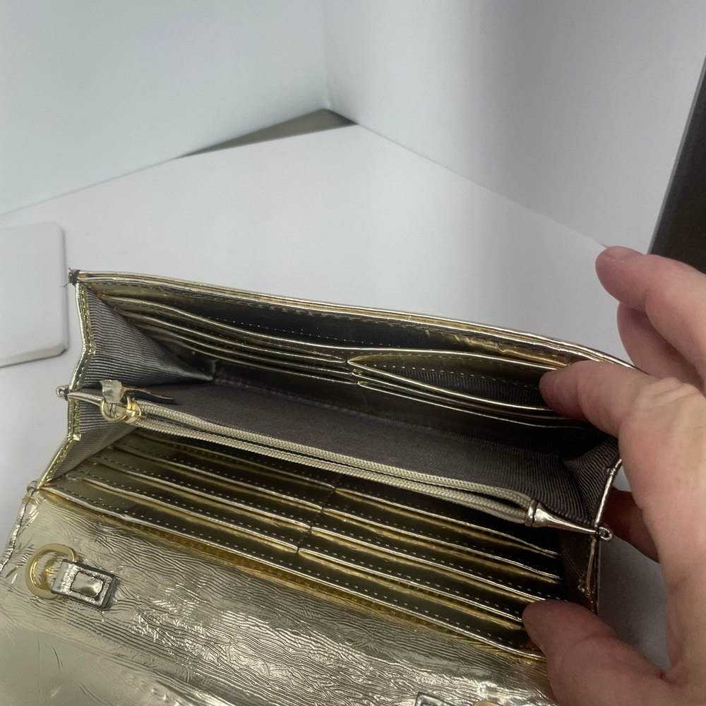 Zac Posen New York Shirley bow mini Gold Leather Crossbody or Clutch bag - Picture 10 of 16